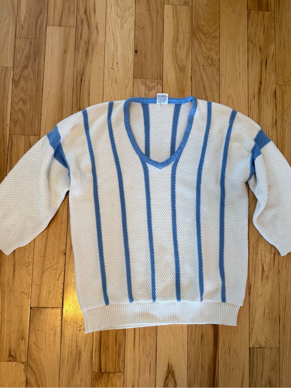 Vintage 80s Bay Club by Catalina Blue & White Striped V-Neck Sweater